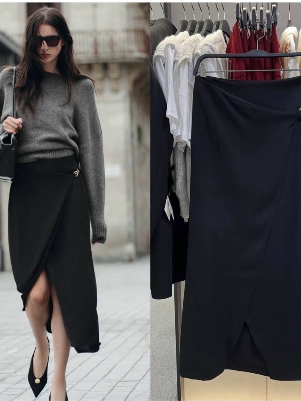 Zara sz large fall- winter skirt Women’s Black Asymmetric Wrap Midi Skirt